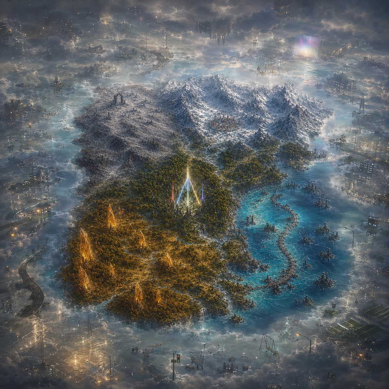 Bird’s-eye view of Velora with the Realm Beyond