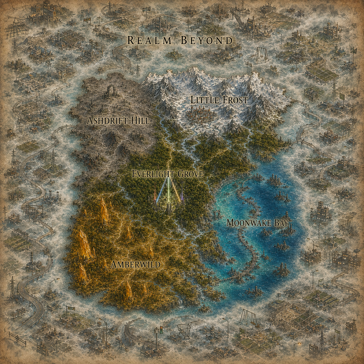 Map of Velora’s six regions